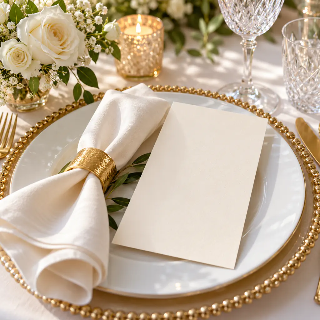 Gold place setting with a menu card